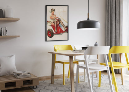 Curving Around by Gil Elvgren, pin-up poster — dining room