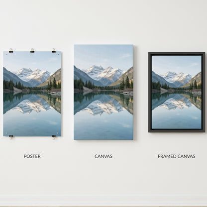The same photo as a poster, a canvas and a framed canvas, side by side