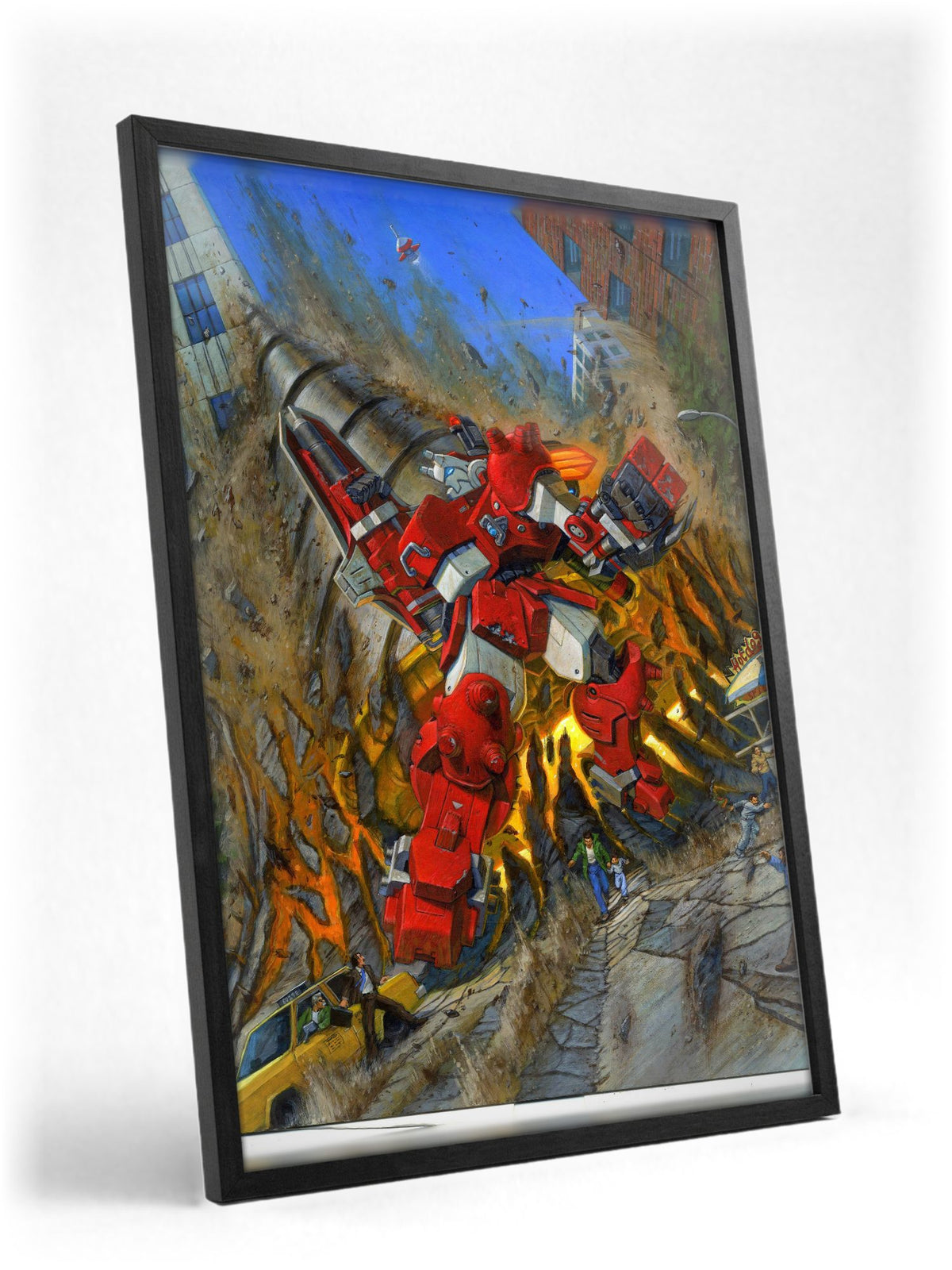 Cyberbots: Fullmetal Madness Cover Art poster in a black frame with glass leaning against a wall