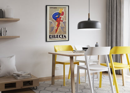 Cycles Dilecta poster framed above a dining table
