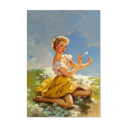 Daisies Are Telling by Gil Elvgren, pin-up poster — framed print
