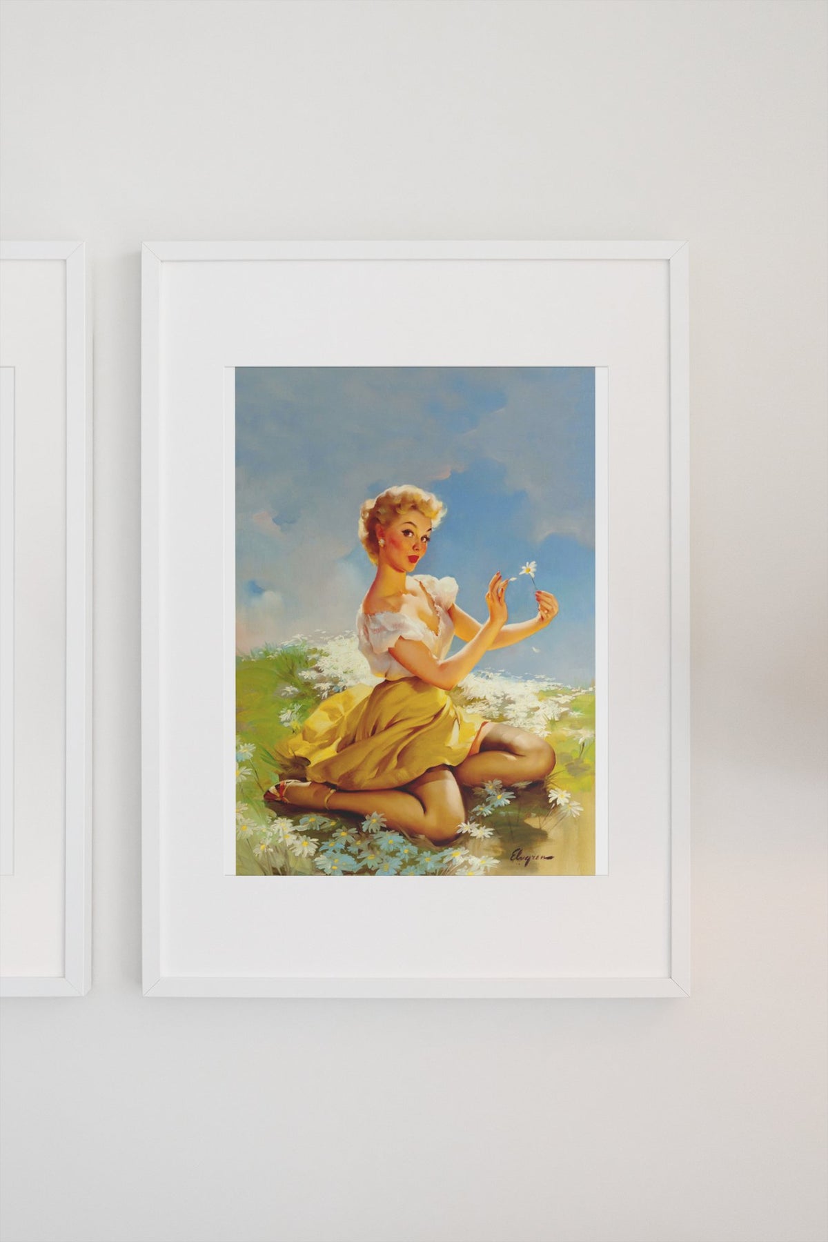 Daisies Are Telling by Gil Elvgren, pin-up poster — gallery wall