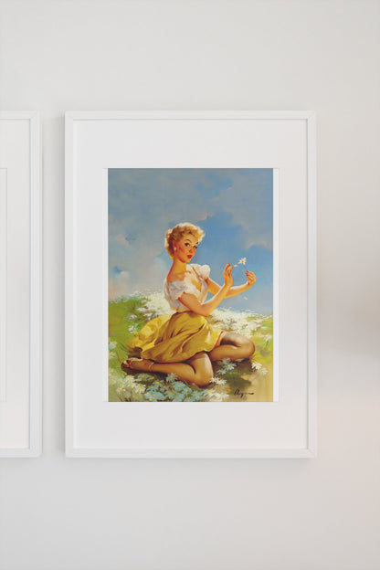 Daisies Are Telling by Gil Elvgren, pin-up poster — gallery wall