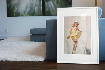 Dampened Doll by Gil Elvgren, pin-up poster — living room wall