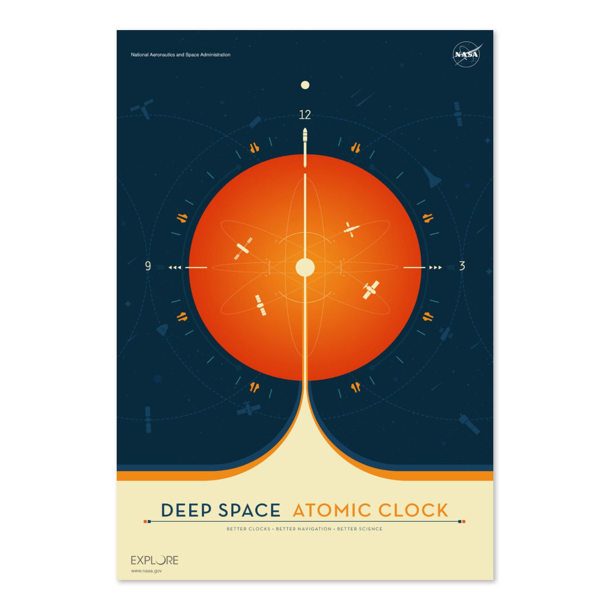 Deep Space Atomic Clock, orange poster print
