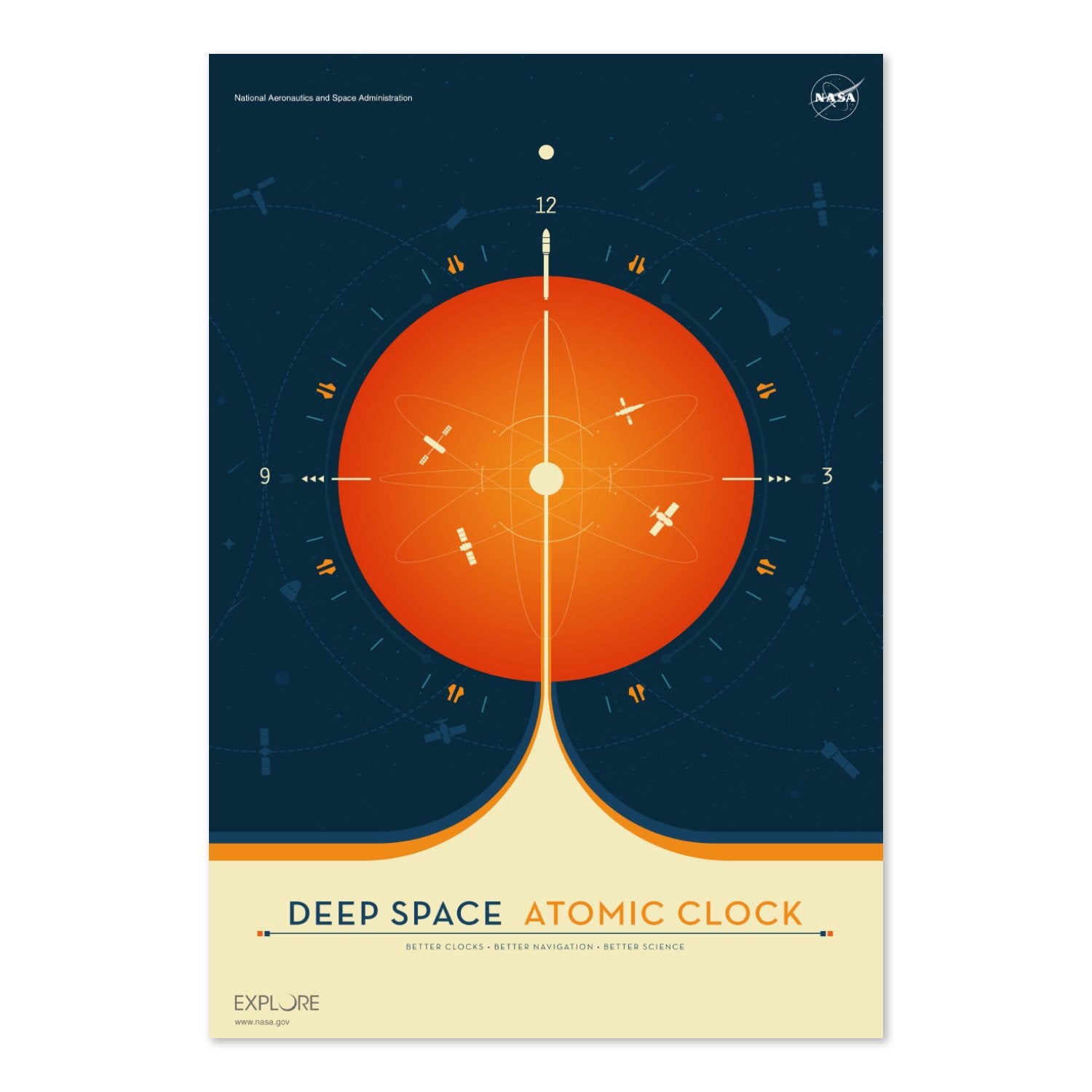 Deep Space Atomic Clock, orange poster print