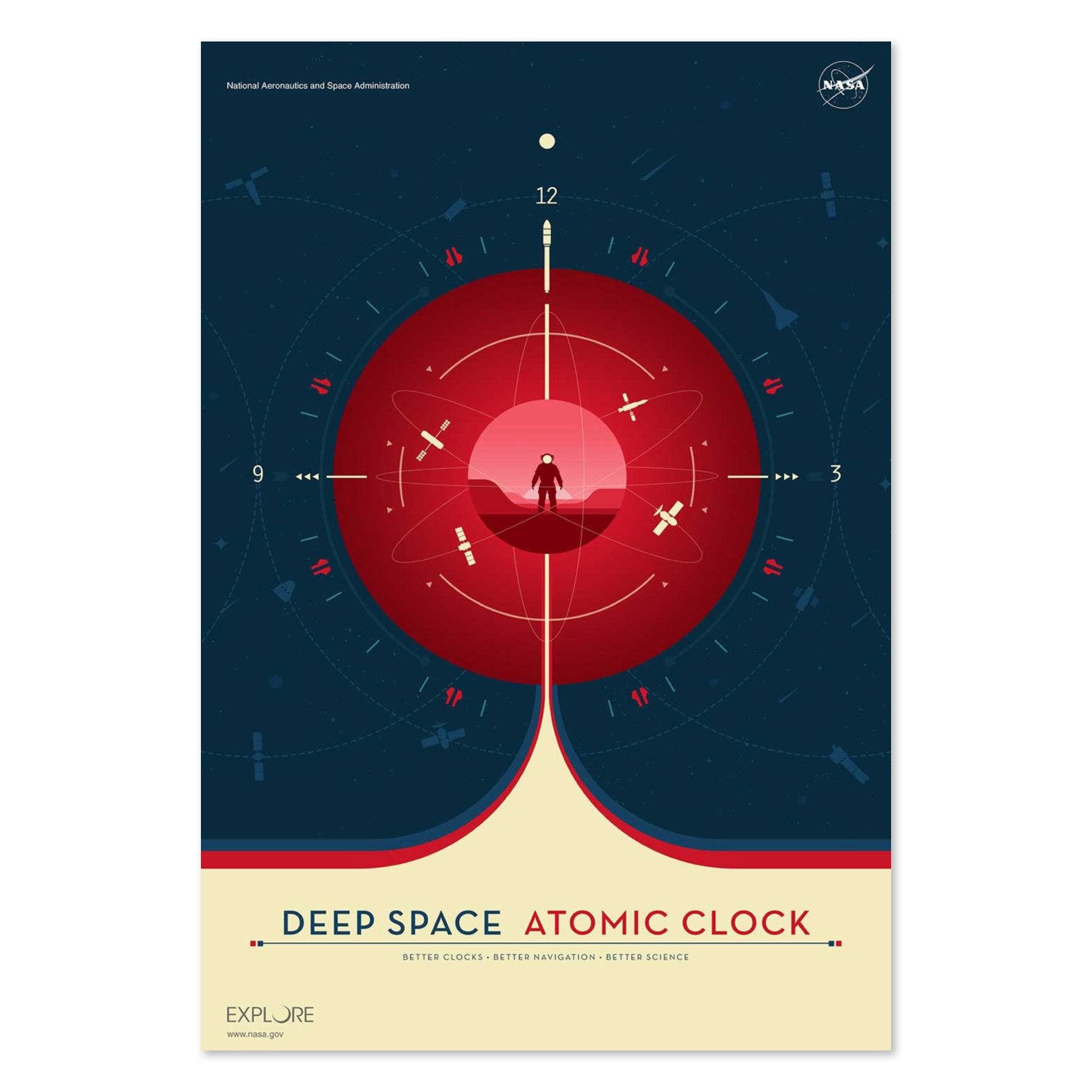 Deep Space Atomic Clock, red poster print