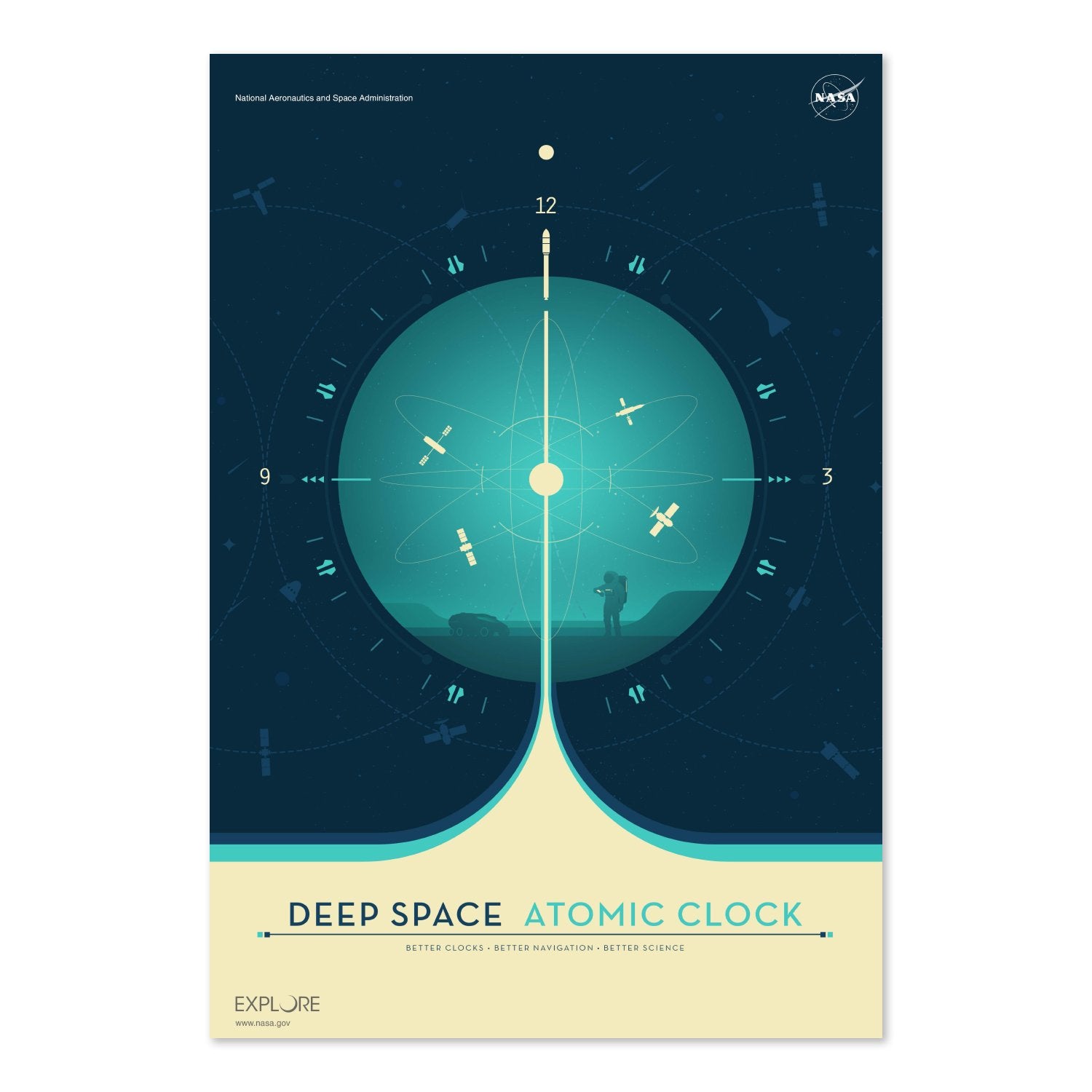 Deep Space Atomic Clock, teal poster print