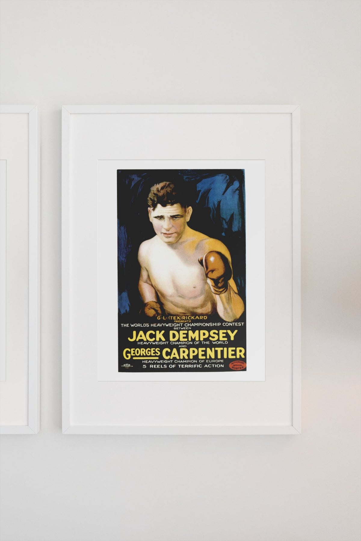 Jack Dempsey vs Georges Carpentier poster on a light wall