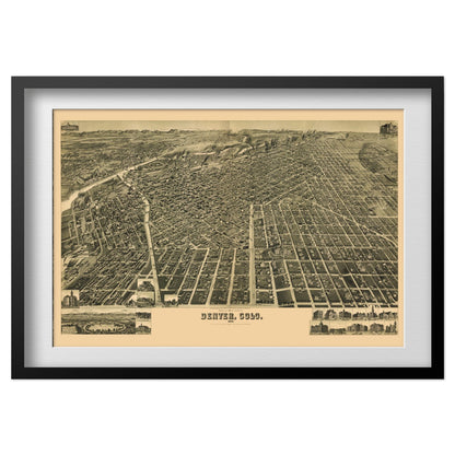 Denver 1889 Panoramic Map print in a black frame