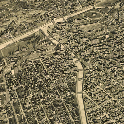 Close-up detail of the Denver 1889 Panoramic Map print