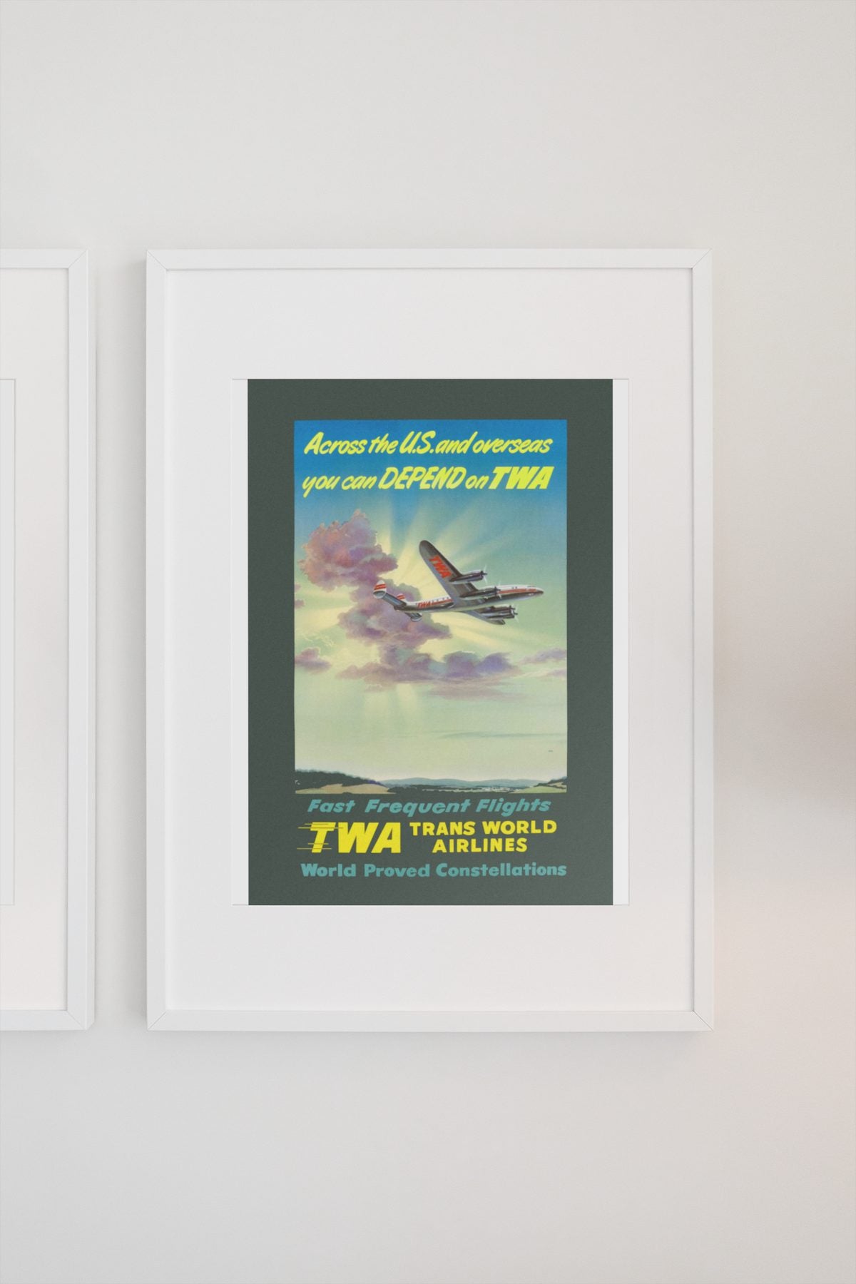 Depend on TWA Constellation poster on a light wall