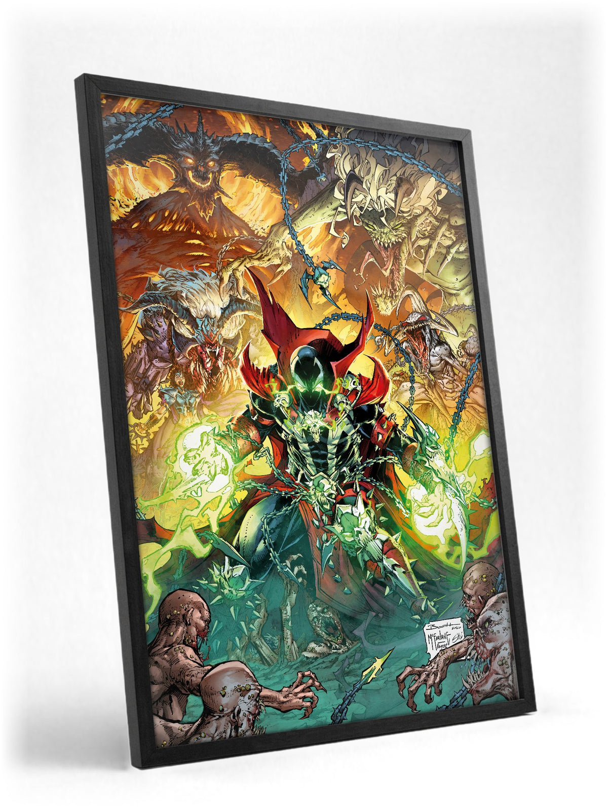 Diablo Immortal x Spawn Todd McFarlane Art poster in a black frame with glass leaning against a wall