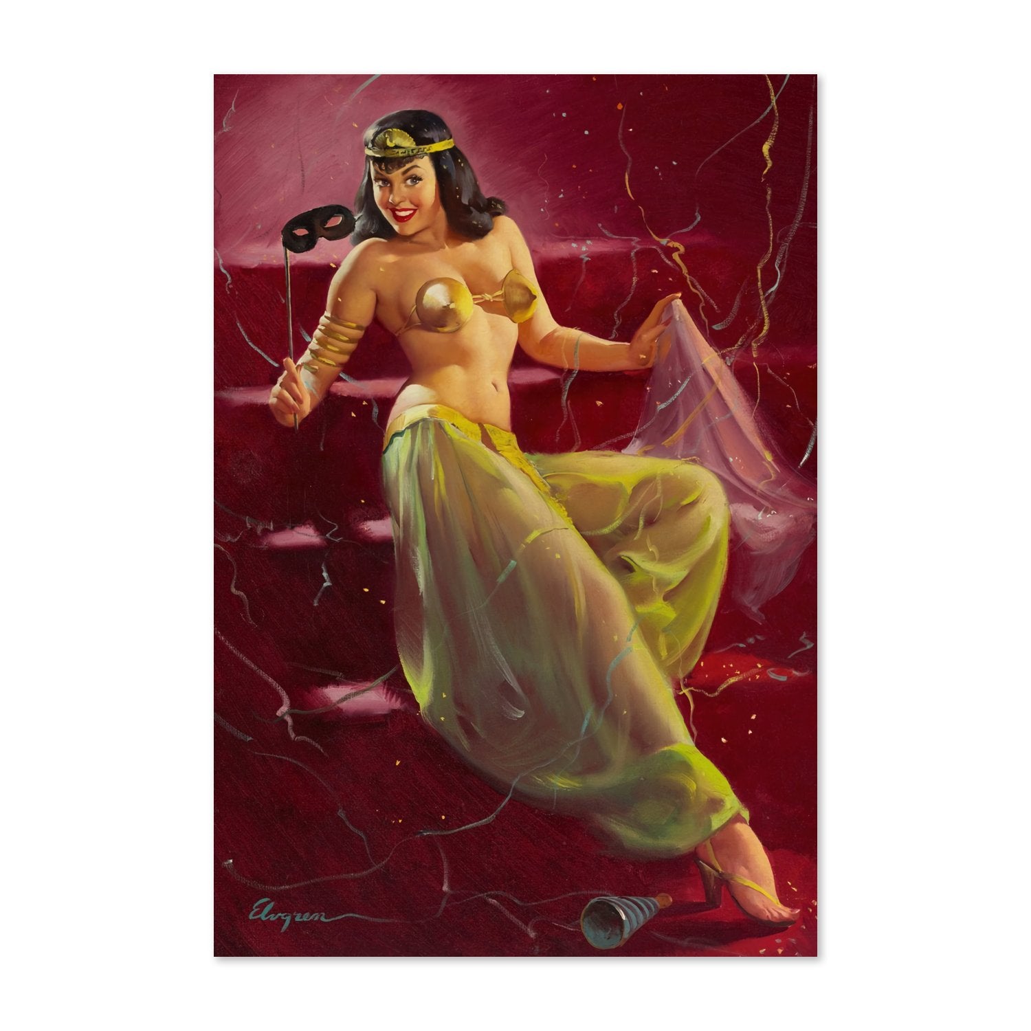 Did You Recognize Me by My Voice? by Gil Elvgren, pin-up poster — framed print