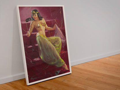 Did You Recognize Me by My Voice? by Gil Elvgren, pin-up poster — leaning frame