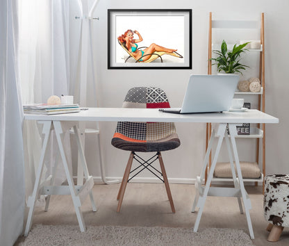 Did You Say Something? by Gil Elvgren, pin-up poster — desk styling