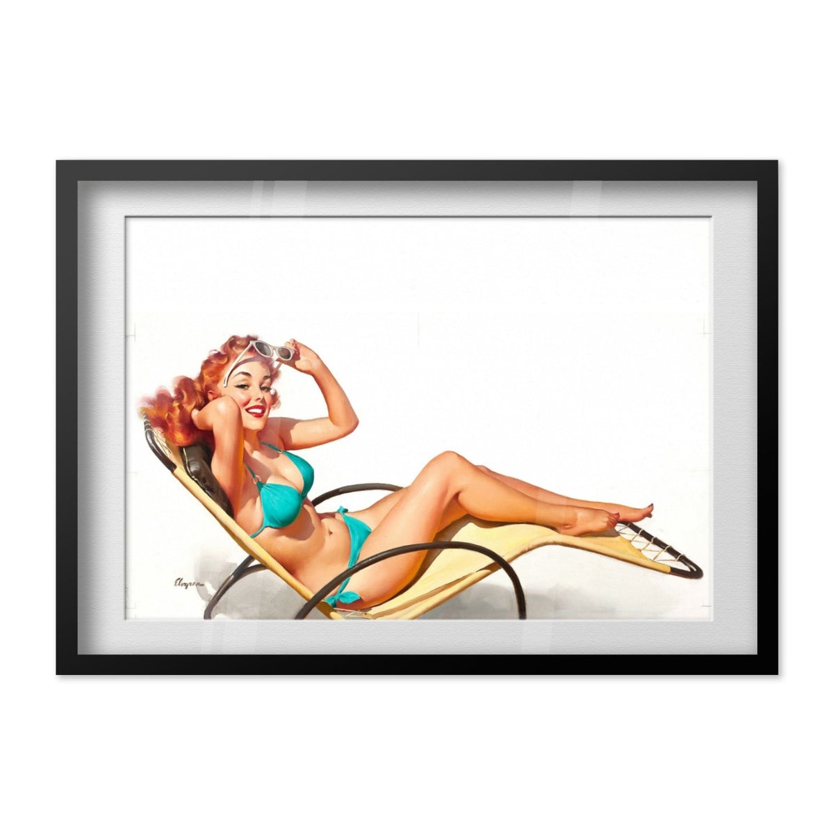 Did You Say Something? by Gil Elvgren, pin-up poster — black frame close-up