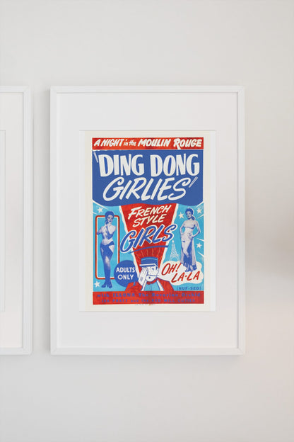 Ding Dong Girlies poster on a light wall