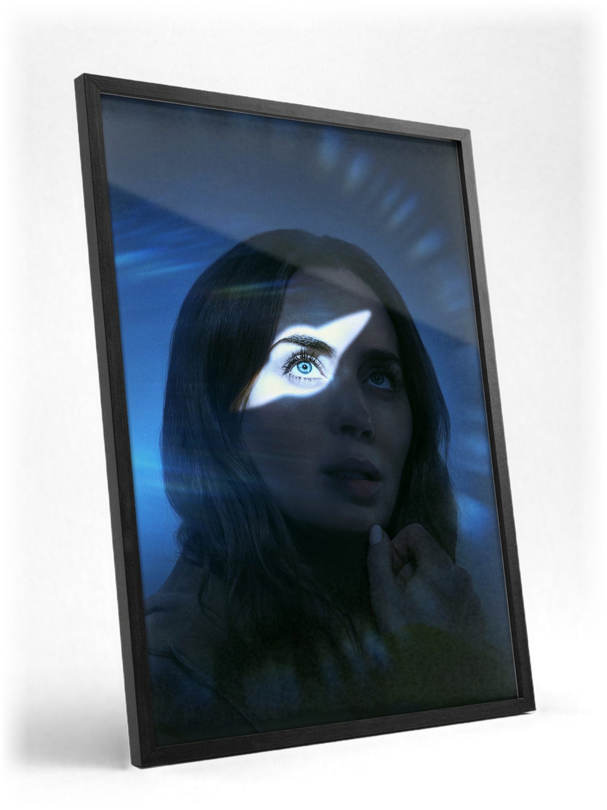 Disclosure Day (2026) Movie Key Art poster in a black frame with glass leaning against a wall