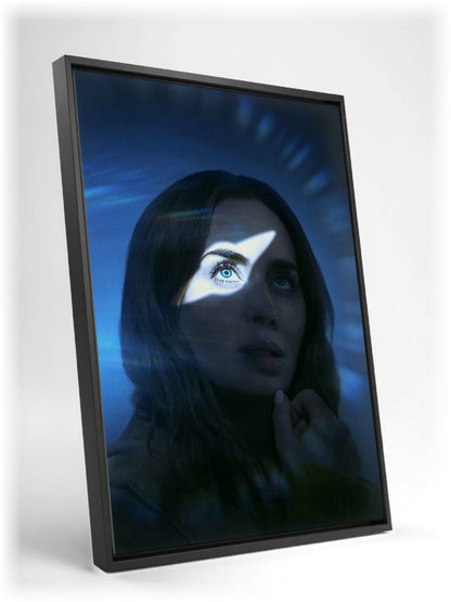 Disclosure Day (2026) Movie Key Art as a black floater framed canvas leaning against a wall