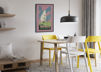 Discover Australia 1934 poster framed above a dining table