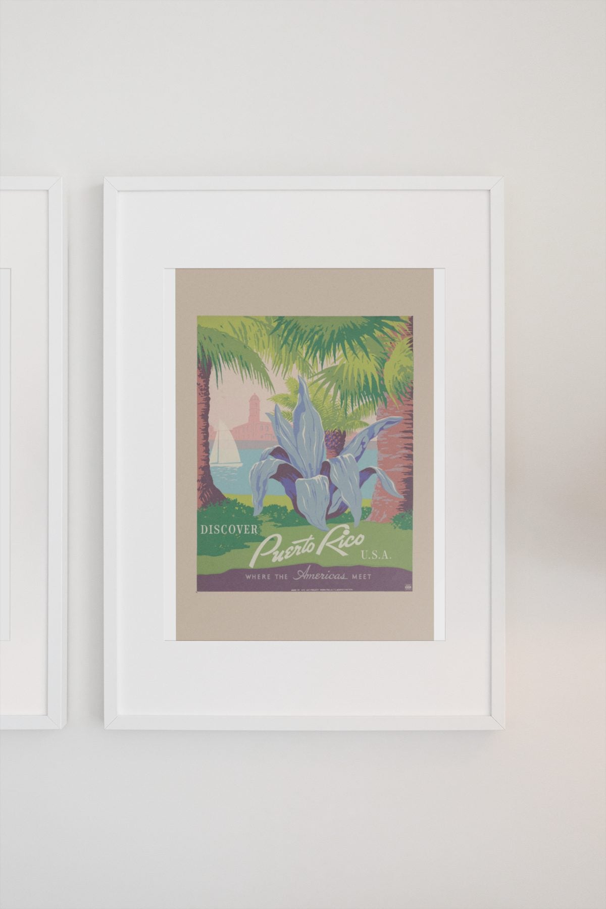 Discover Puerto Rico WPA poster on a light wall