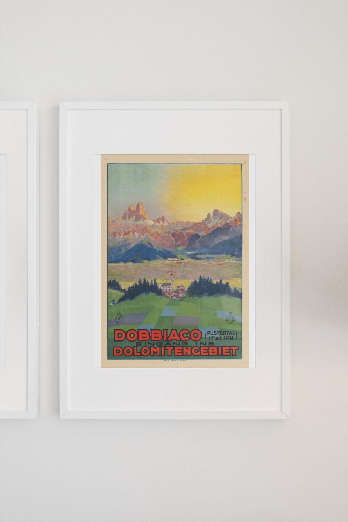 Dobbiaco — Dolomites poster on a light wall