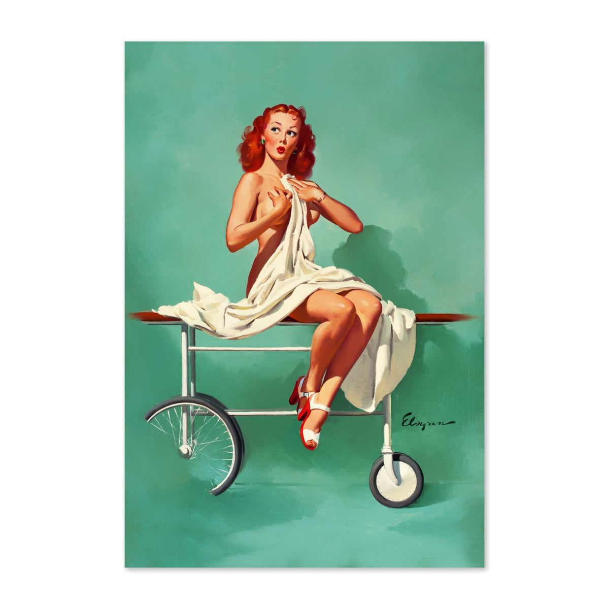 Doctor's Office by Gil Elvgren, pin-up poster — framed print