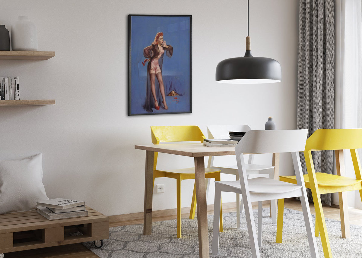 Doggone by Gil Elvgren, pin-up poster — dining room