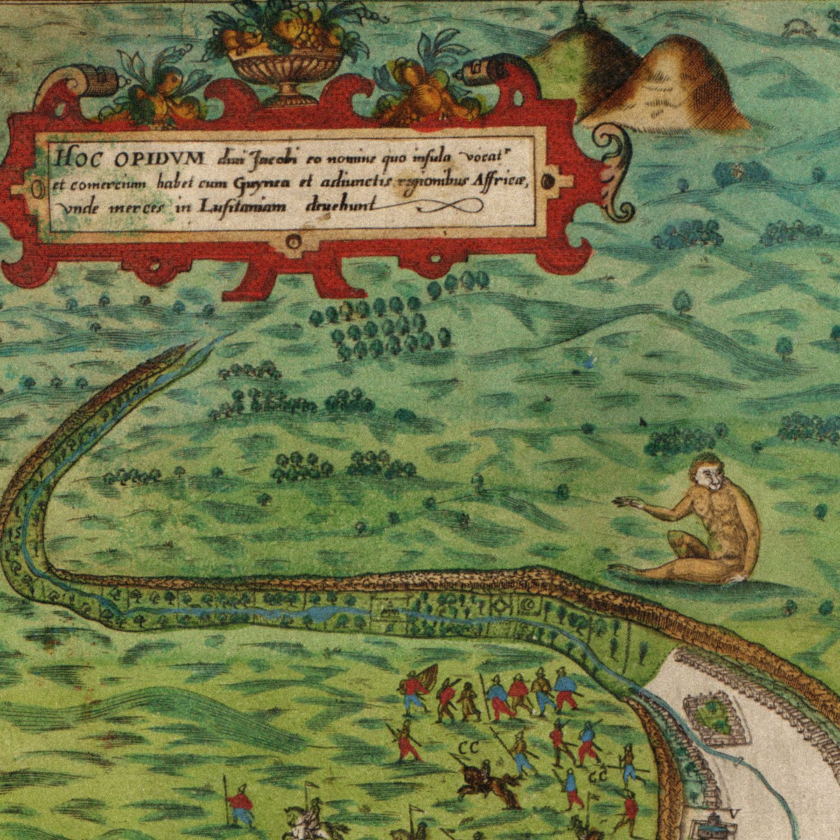 Close-up detail of the Drake Raid on Santiago 1585 print