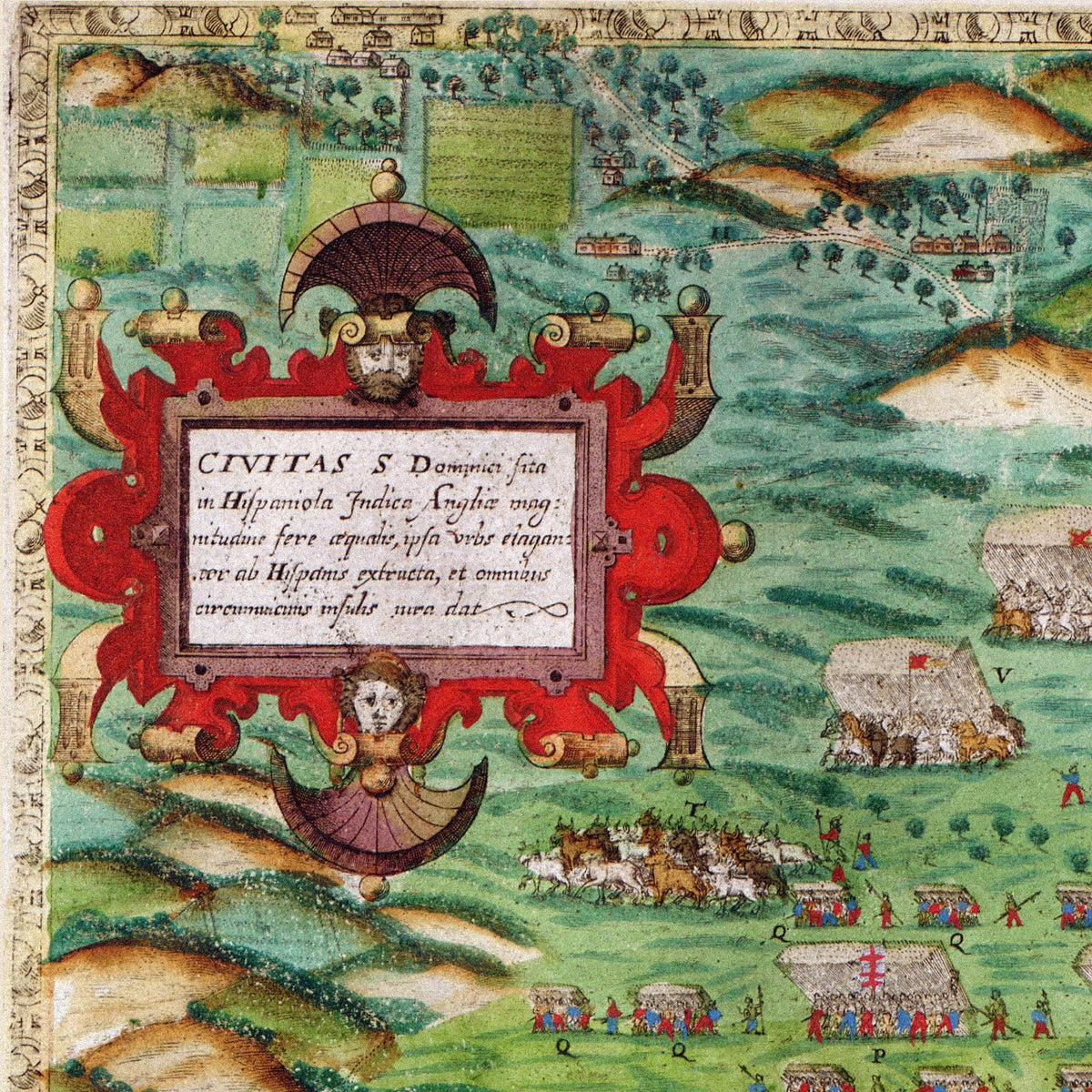 Close-up detail of the Drake Attack on Santo Domingo 1586 print