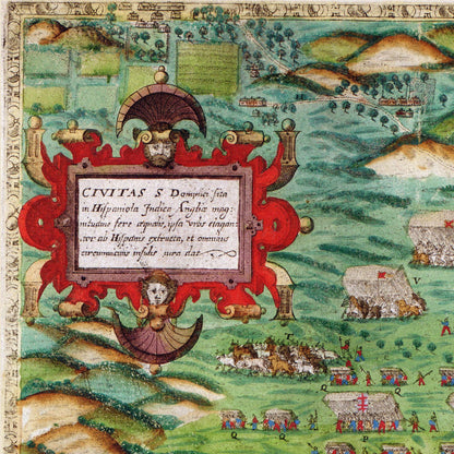 Close-up detail of the Drake Attack on Santo Domingo 1586 print