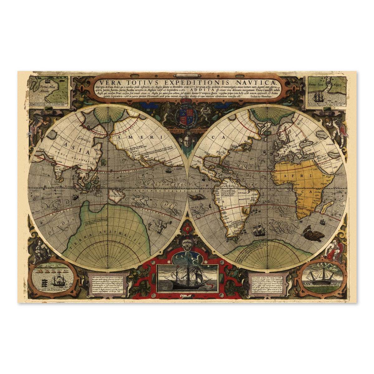 Drake Voyage Around the World 1590 poster print