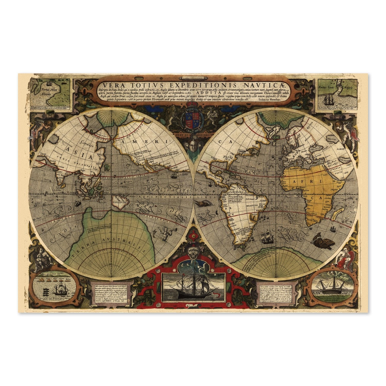 Drake Voyage Around the World 1590 poster print