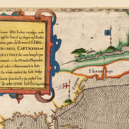 Close-up detail of the Drake West Indies Voyage 1585 print