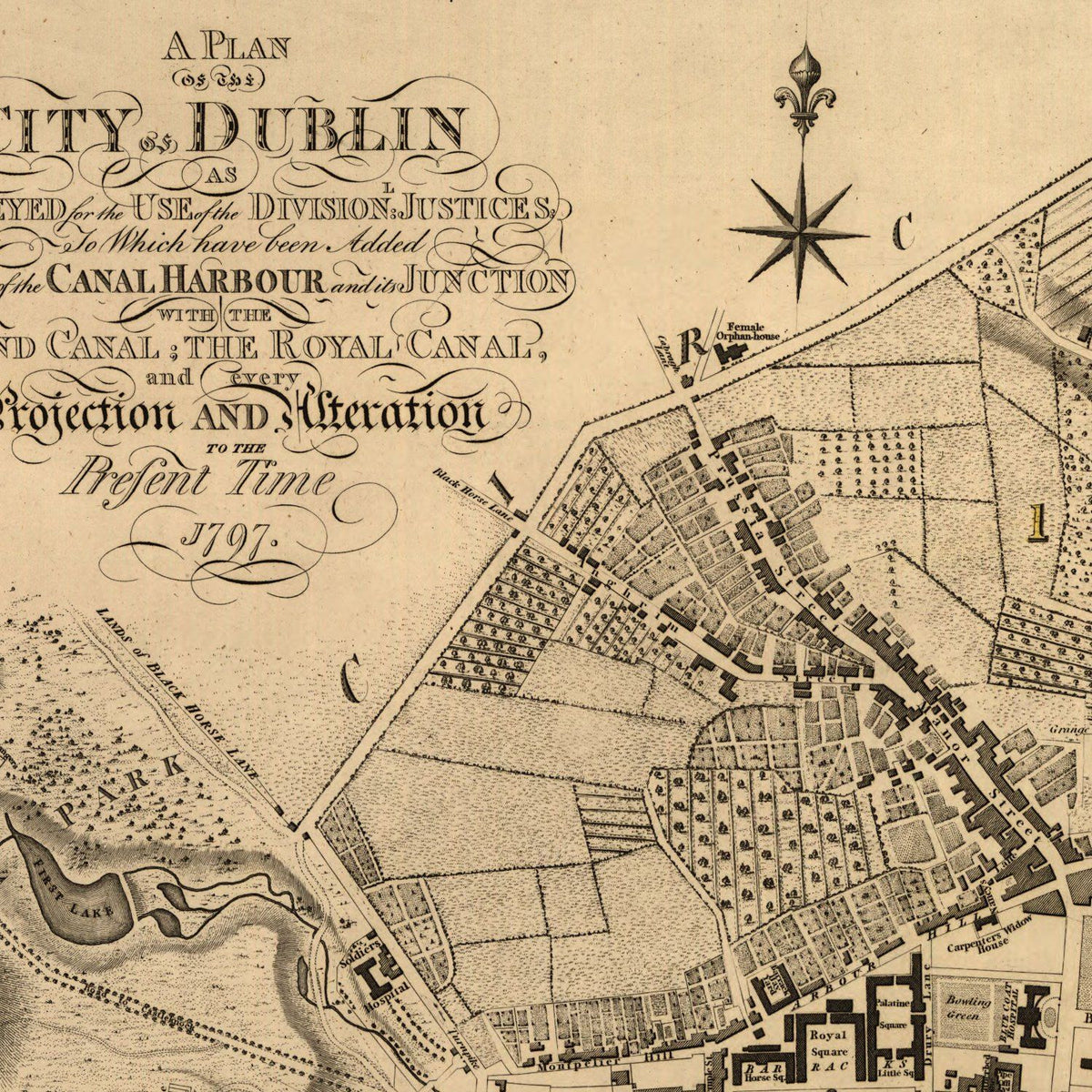 Close-up detail of the Dublin 1790s City Plan
