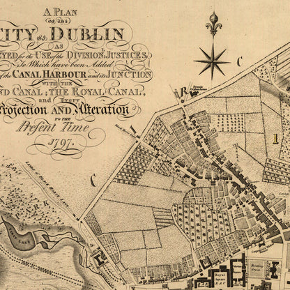 Close-up detail of the Dublin 1790s City Plan