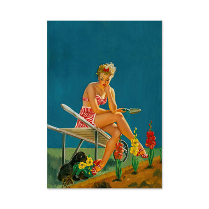 Dumb Pluck by Gil Elvgren, pin-up poster — framed print