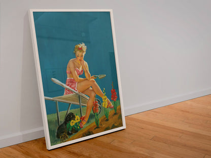 Dumb Pluck by Gil Elvgren, pin-up poster — leaning frame