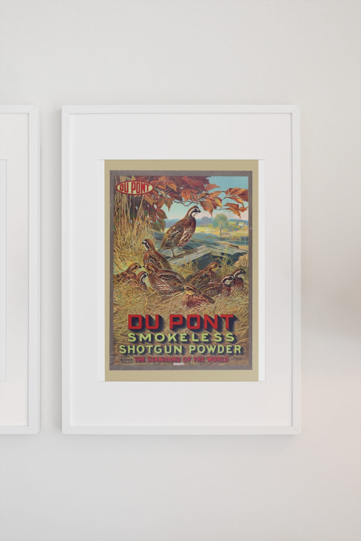 DuPont Smokeless Shotgun Powder poster on a light wall