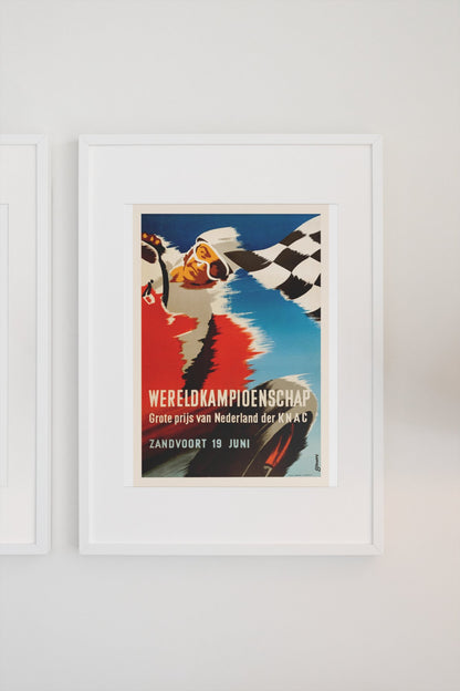 Dutch Grand Prix Zandvoort poster in a white frame on a light wall