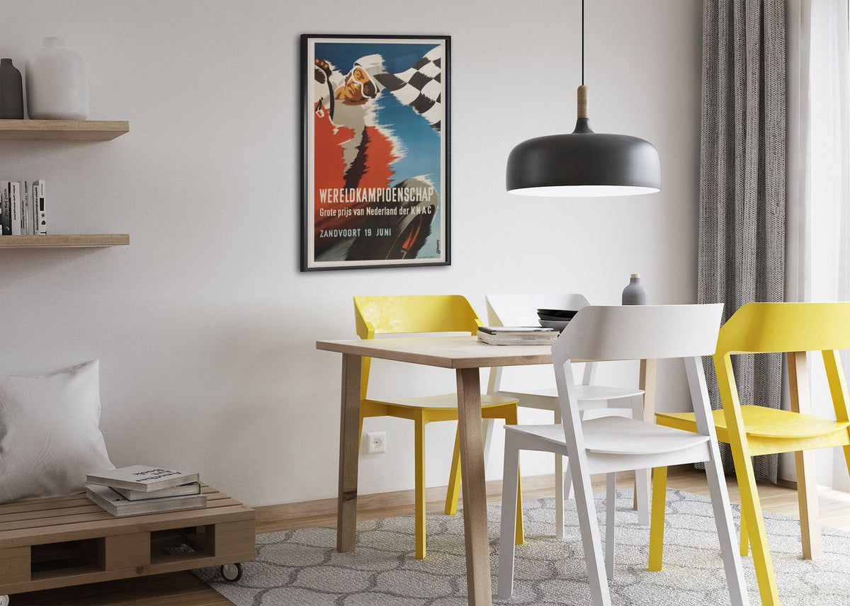 Dutch Grand Prix Zandvoort poster framed above a dining table