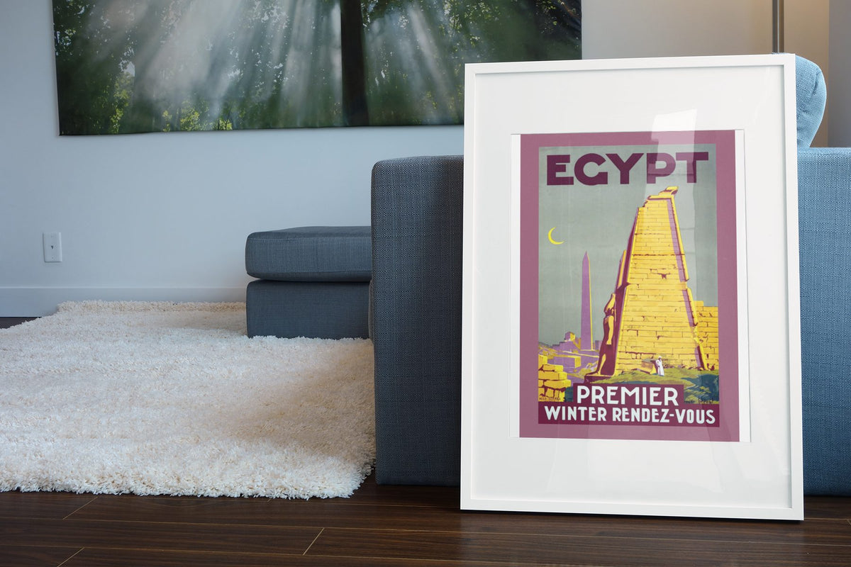 Egypt Premier Winter Rendez-Vous poster leaning beside a blue sofa