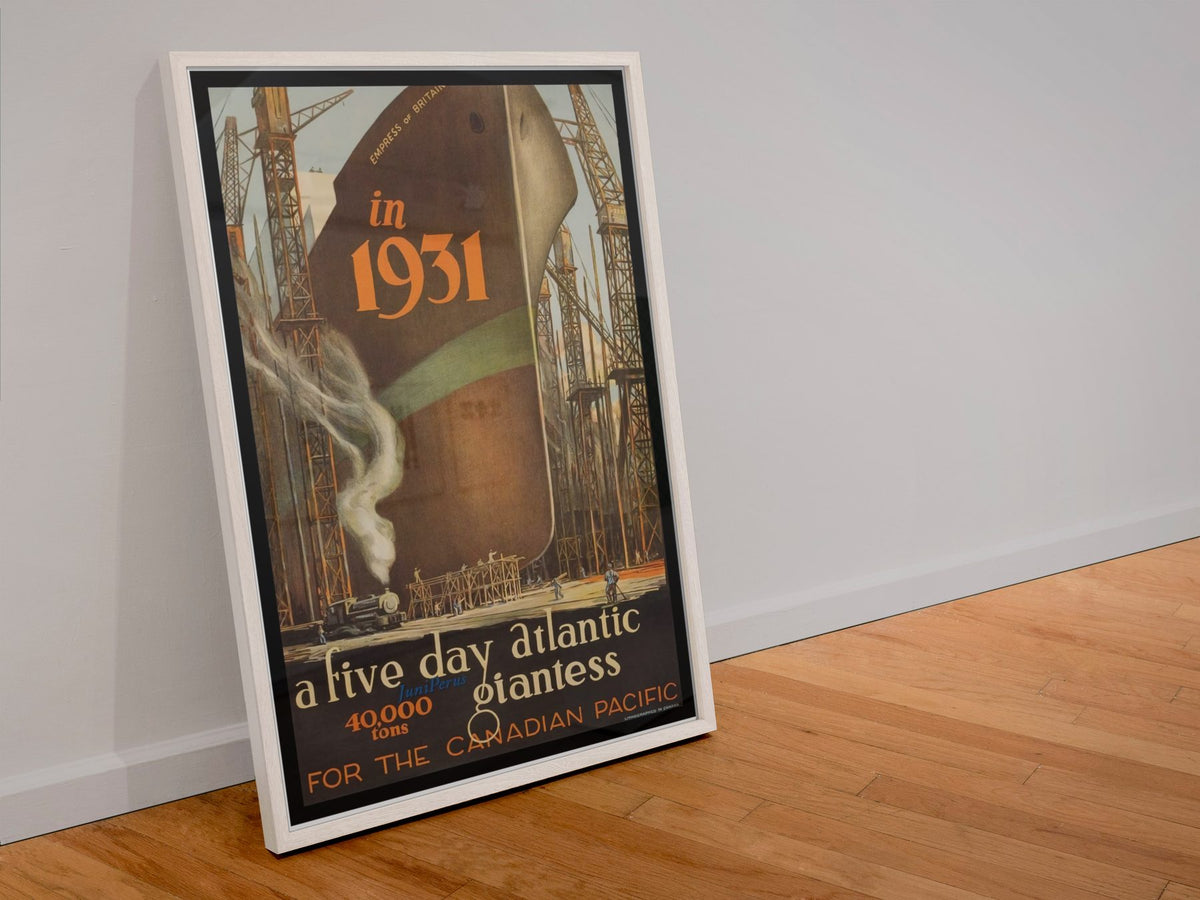 Empress of Britain — Canadian Pacific poster in a white frame leaning against a wall