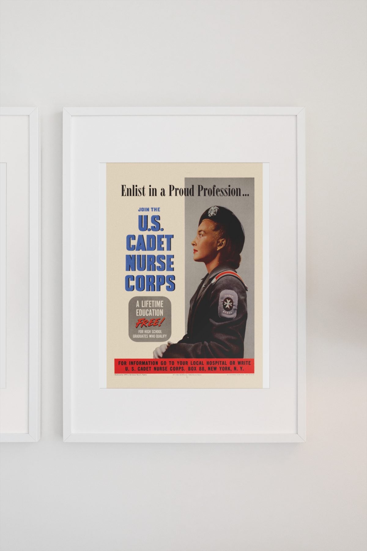 Enlist in a Proud Profession Cadet Nurse Corps poster on a light wall