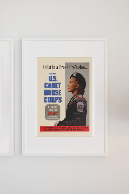 Enlist in a Proud Profession Cadet Nurse Corps poster on a light wall