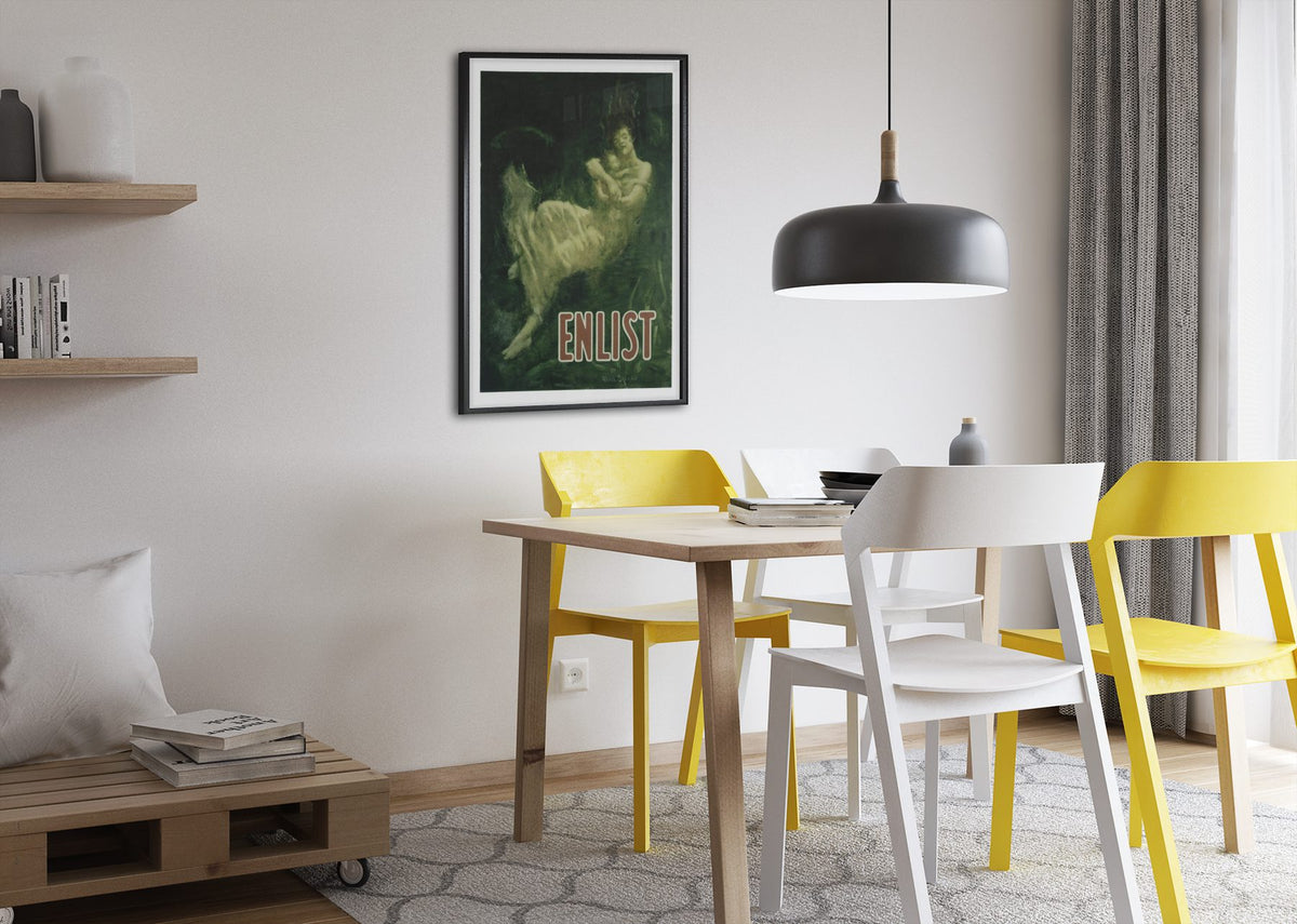 Enlist — Lusitania poster framed above a dining table