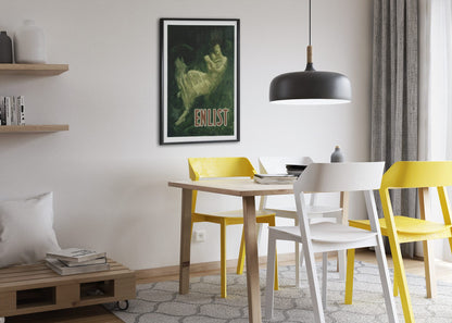 Enlist — Lusitania poster framed above a dining table