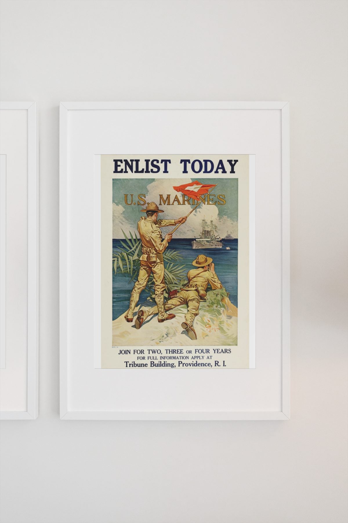 Enlist Today US Marines poster on a light wall