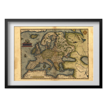 Europe 1570 Ortelius Map print in a black frame